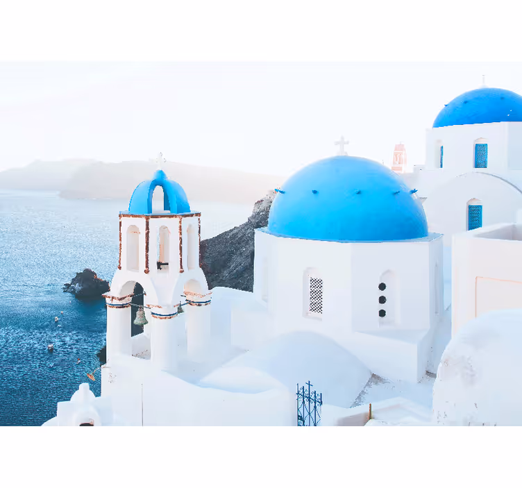 Santorini rannikon näkymät kaupunki valokuvatapetti - Tenstickers