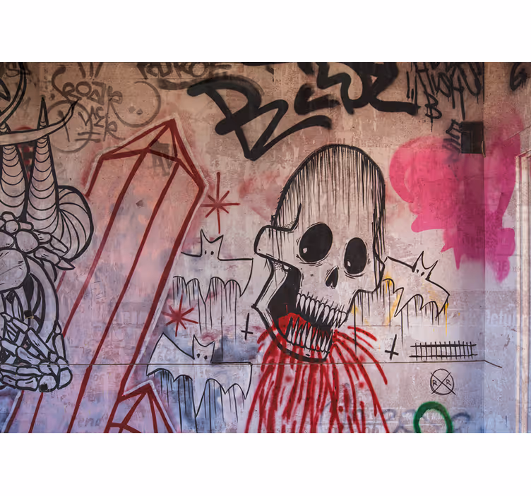 Pääkallo ja lepakot graffiti valokuvatapetti - Tenstickers