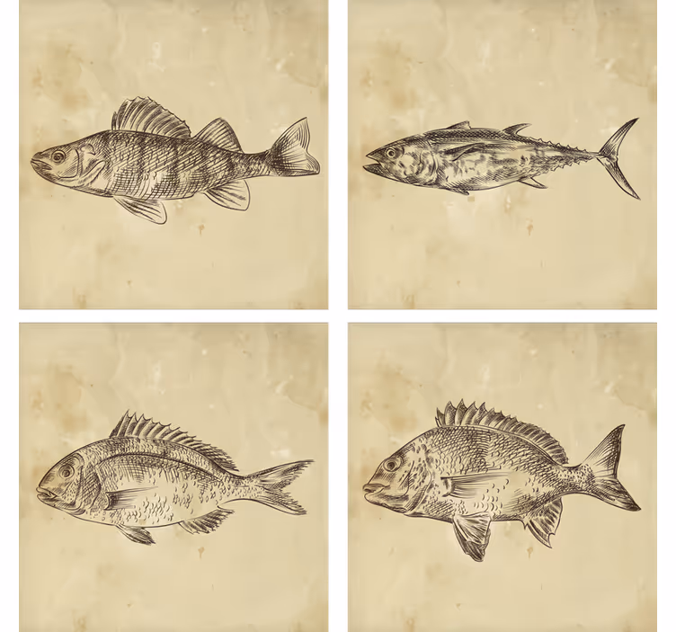 Kaunis käsin piirretty kala vintage lasinalunen - Tenstickers