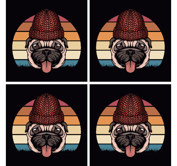 Suloinen mopsi värikäs vintage lasinalunen - Tenstickers