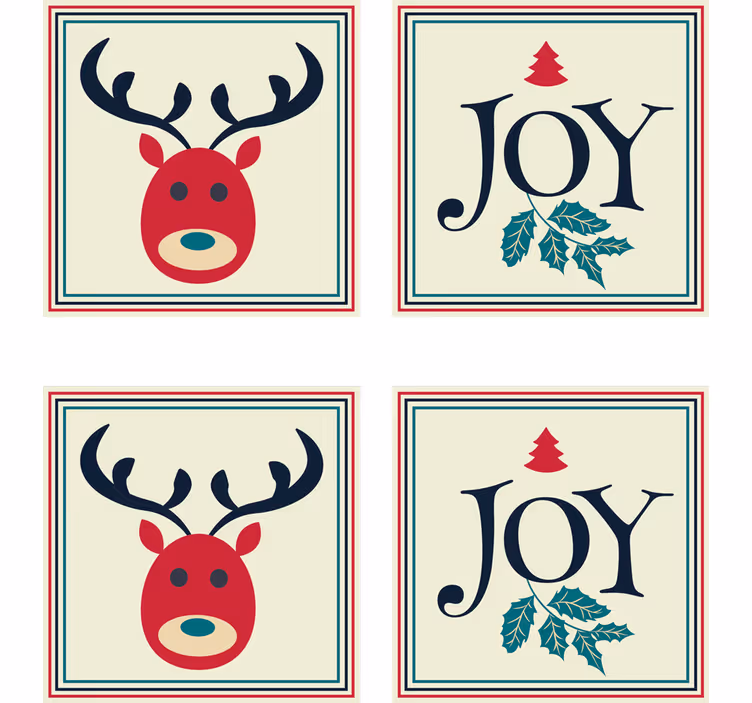 Ihana joy ja poro jouluiset lasinaluset - Tenstickers