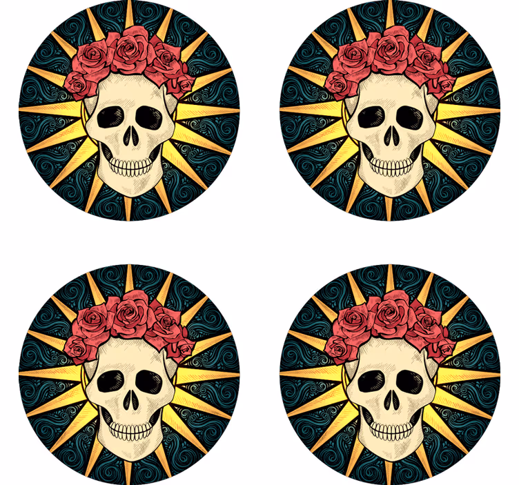 Naisten kallo ruusun kanssa lasinalunen halloween - Tenstickers