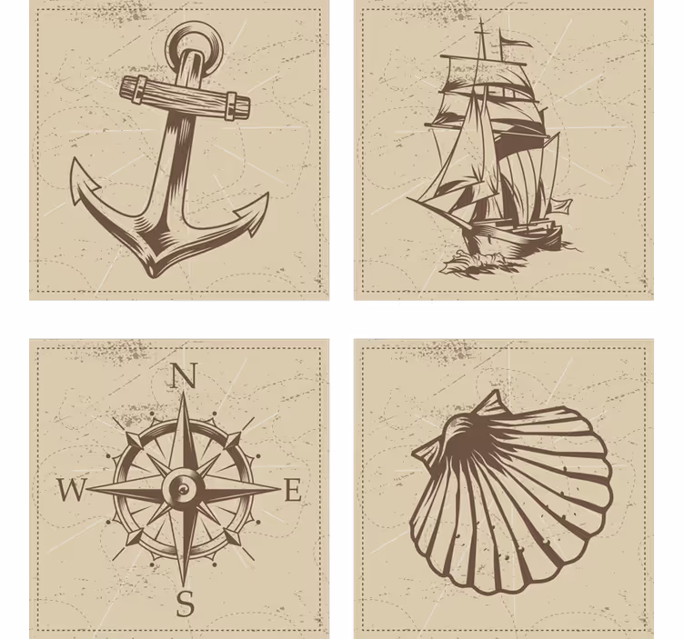 Vintage meri esineitä vintage lasinalunen - Tenstickers