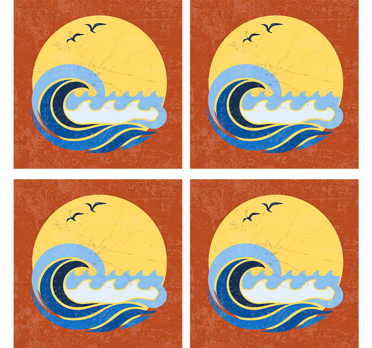 Auringonlaskuaaltojenkuvio kummajainen lasinalunen - Tenstickers