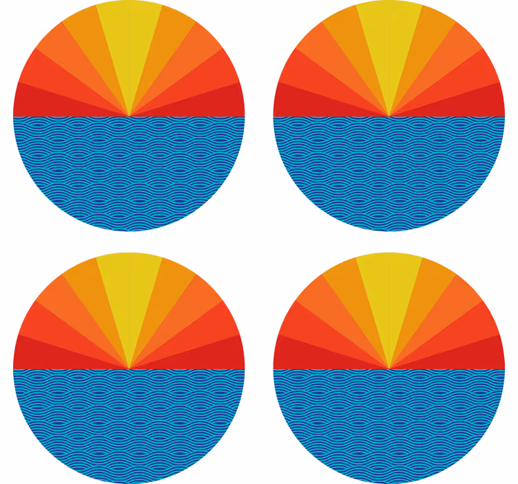 Vintage auringonlasku ja meren ympyrä 70-luvun lasinaluset - Tenstickers