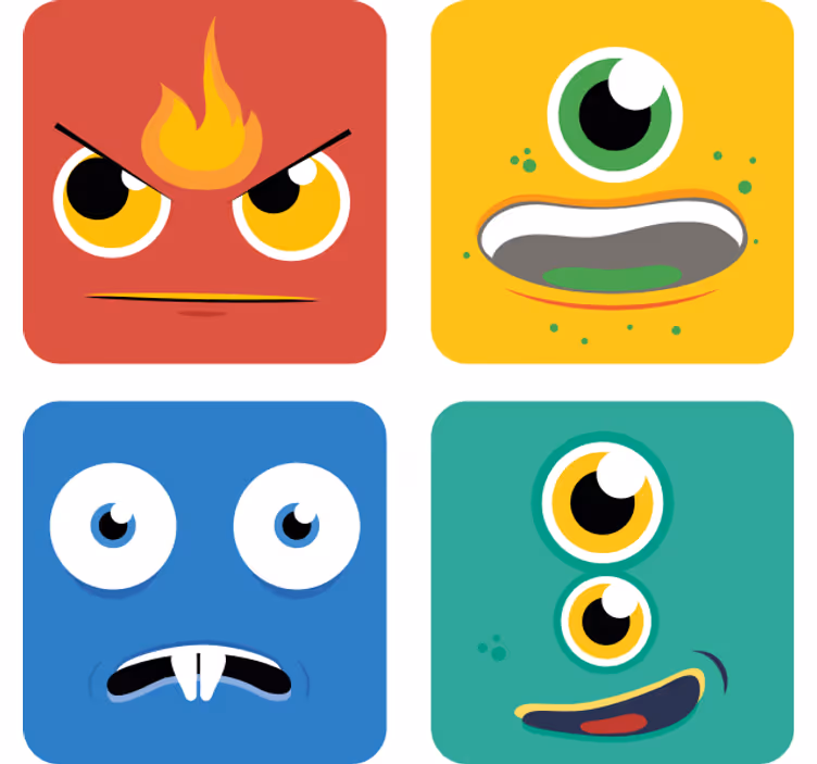 Kummajainen lasinalunen värikkäillä monsterikasvoilla - Tenstickers
