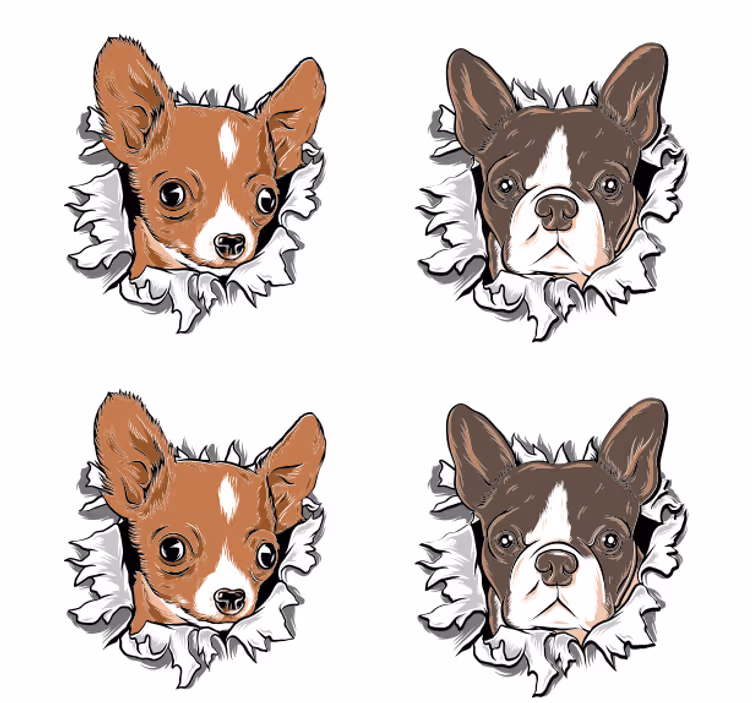 Kummajainen lasinalunen chihuahuan ja bulldogin kasvot - Tenstickers