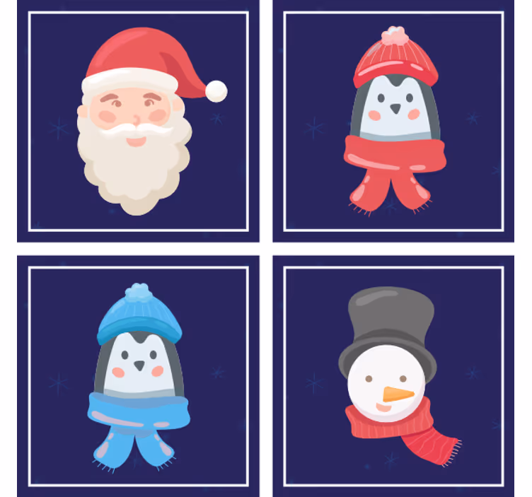 Joulupukin ja lumimiesten kasvot lasinalusena - Tenstickers