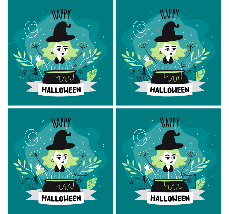 Halloween lasinalunen noita ja pata - Tenstickers