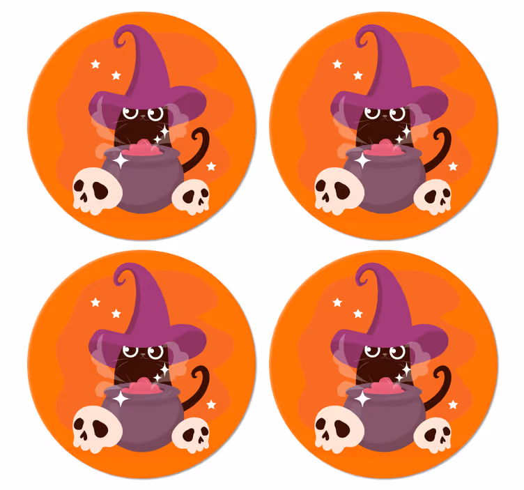 Kissa noita hattu kuvitus halloween lasinalunen - Tenstickers