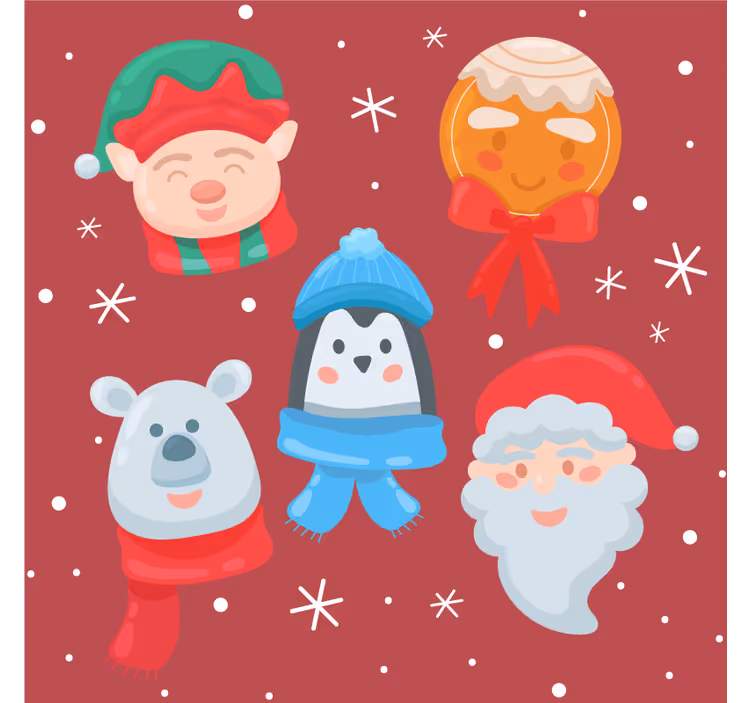 Erilaisia sarjakuvahahmoja jouluiset lasinaluset - Tenstickers