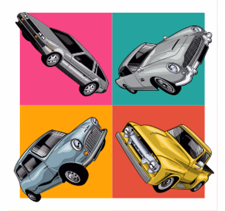 Neljä mallia vanhoja autoja vintage lasinalunen - Tenstickers
