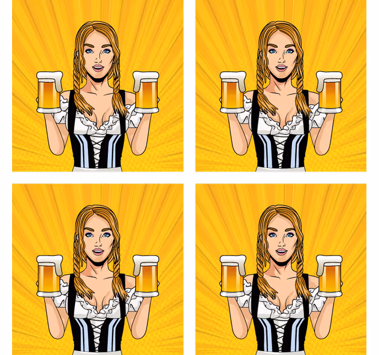 Iloinen nainen olutlasinalusilla - Tenstickers