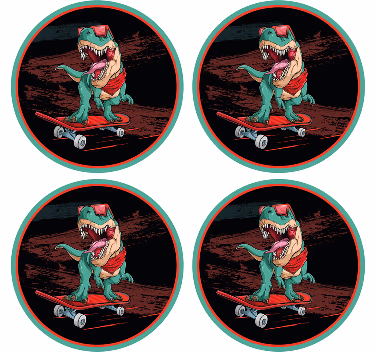 Kummajainen lasinalunen skeittaava dinosauruskuva - Tenstickers