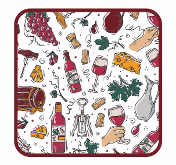 Viinirypäleiden, viinin ja juuston vintage -kuvio vintage lasinal - Tenstickers