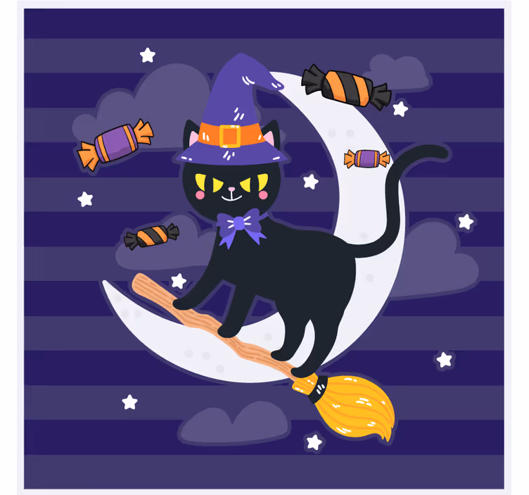 Halloween noitakissa luudalla lasinalunen - Tenstickers