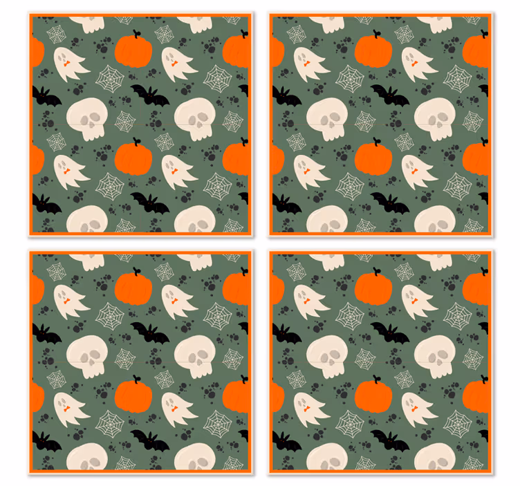 Kurpitsat, haamut ja hämähäkit kuvio halloween lasinalunen - Tenstickers