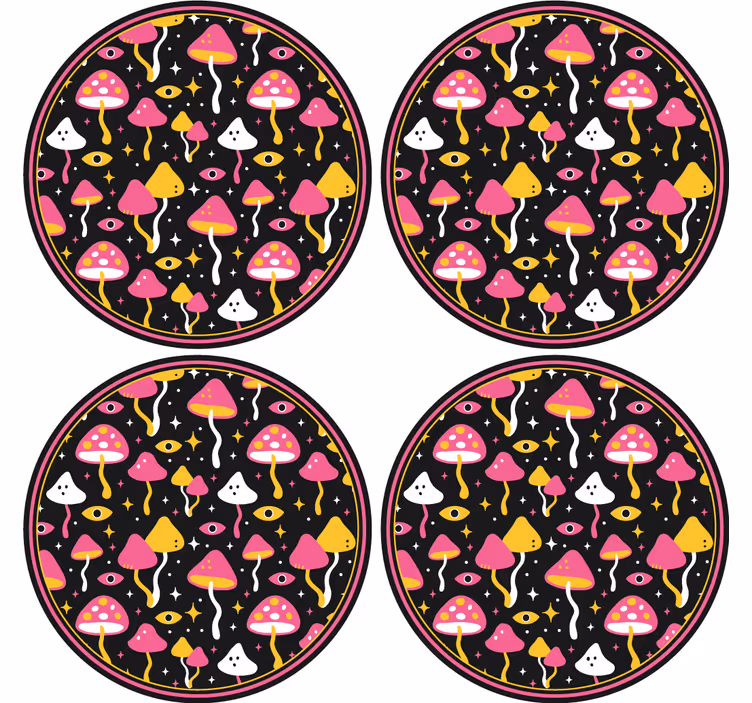 Kummajainen lasinalunen värikkäällä sienikuviolla - Tenstickers