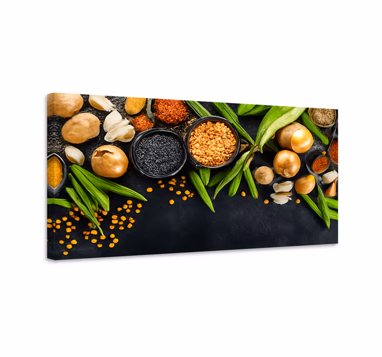 Vihanneksia ja mausteita keittiö canvas taulu - Tenstickers