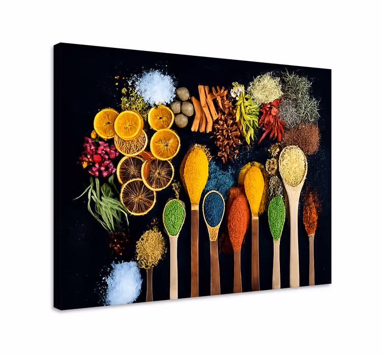 Puinen lusikka mausteilla keittiö canvas taulu - Tenstickers