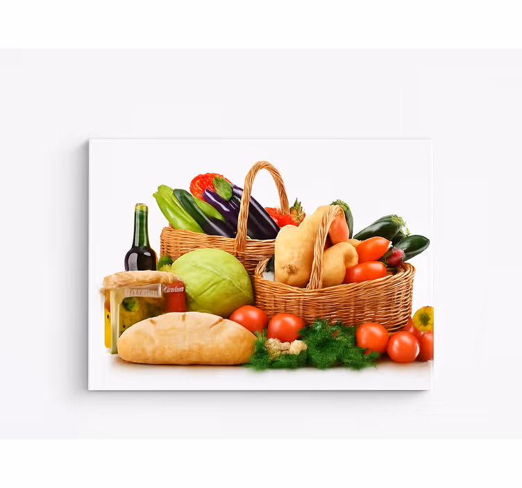 Vihanneksia korissa keittiö canvas taulu - Tenstickers