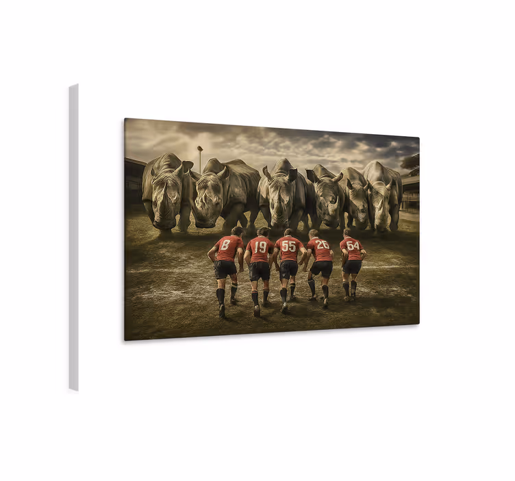 Rugbymiehet ja sarvikuonot urheilu canvas taulu - Tenstickers