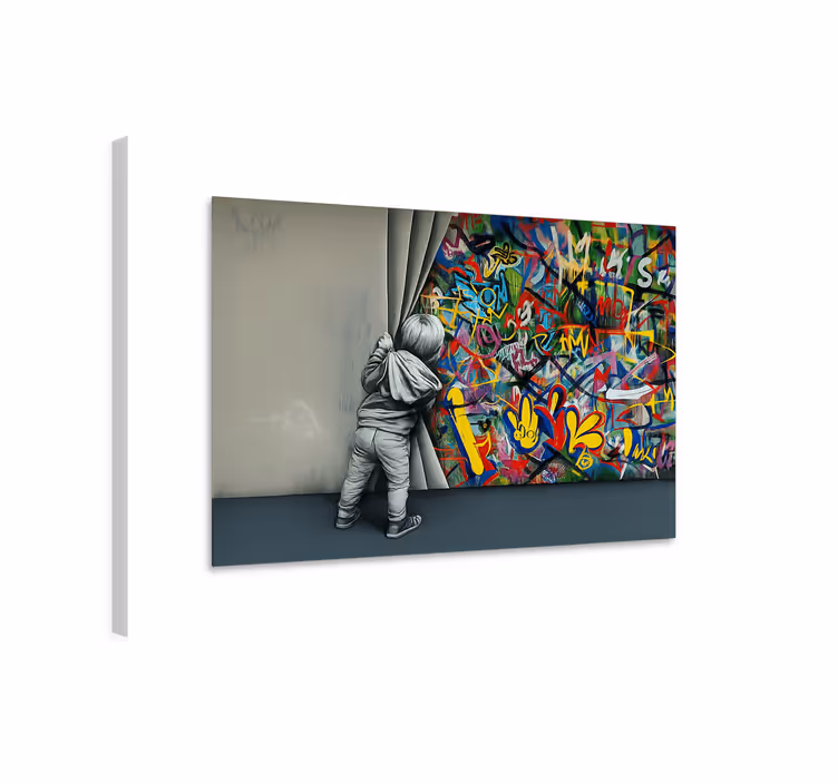 Lapsi vakoilee graffiteja taide canvas taulu - Tenstickers