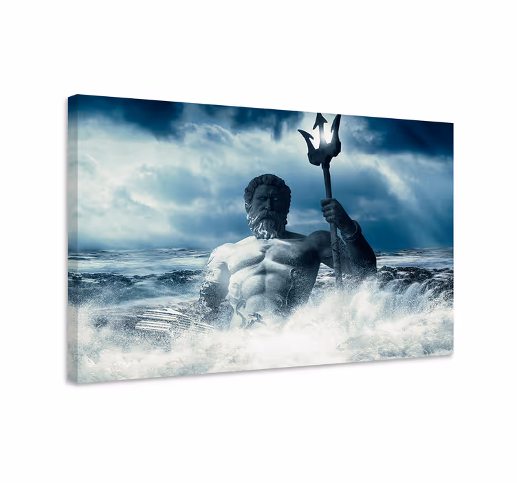 Poseidon taide suunnittelu sininen canvas taulu - Tenstickers