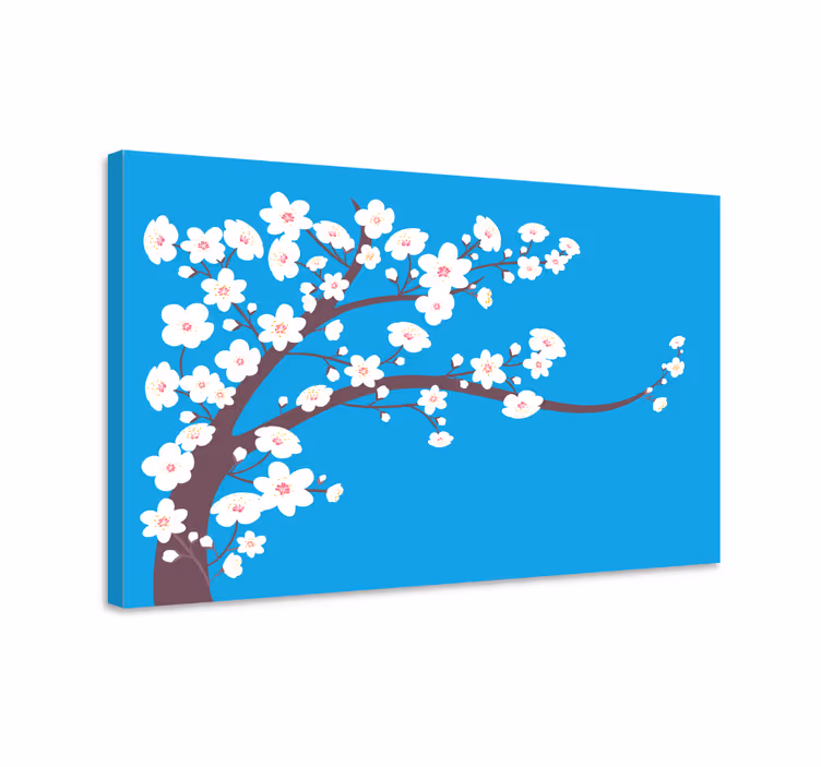 Valkoiset kukat sinisellä taustalla canvas-tauluna - Tenstickers