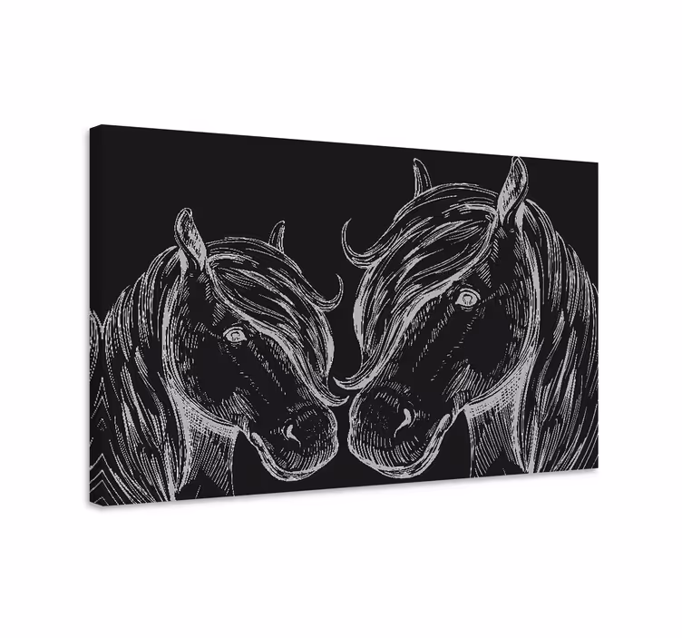 Kaksi valkoista hevosta mustavalkoisena canvas-tauluna - Tenstickers