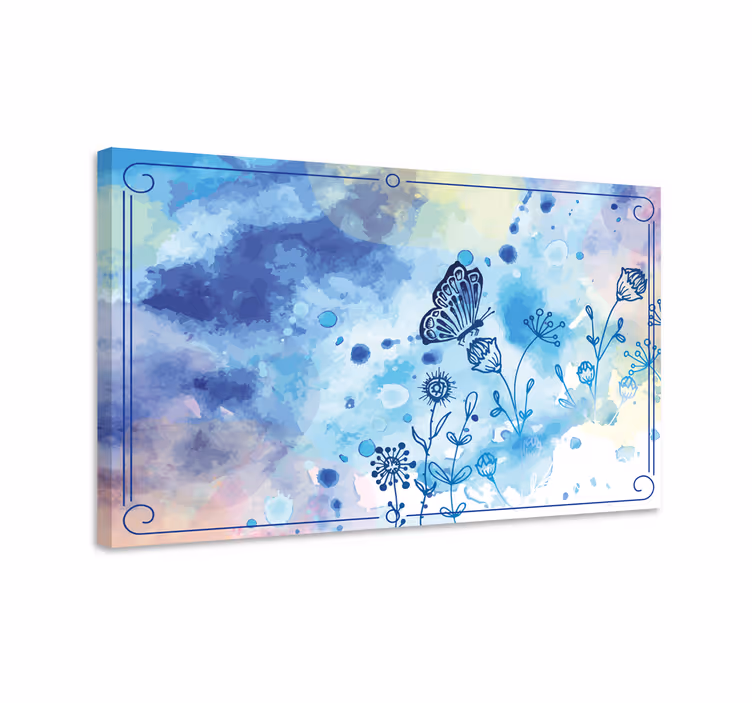 Kukkakuvio ja perhoset canvas-taulu - Tenstickers