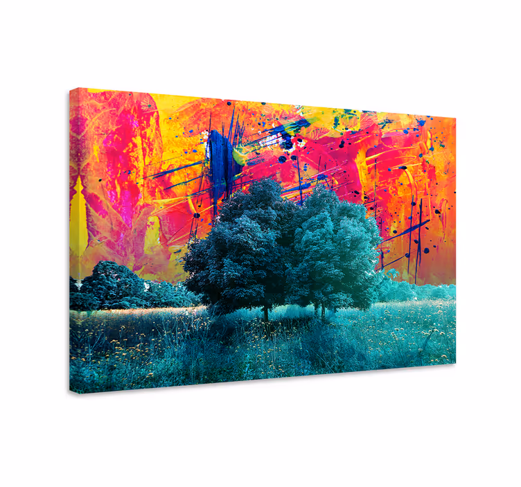Värikäs kenttä maisema puita moderni canvas - Tenstickers