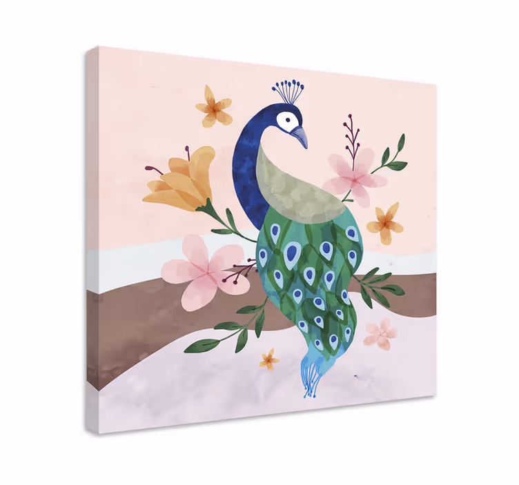 Riikinkukko kukilla höyhen canvas - Tenstickers
