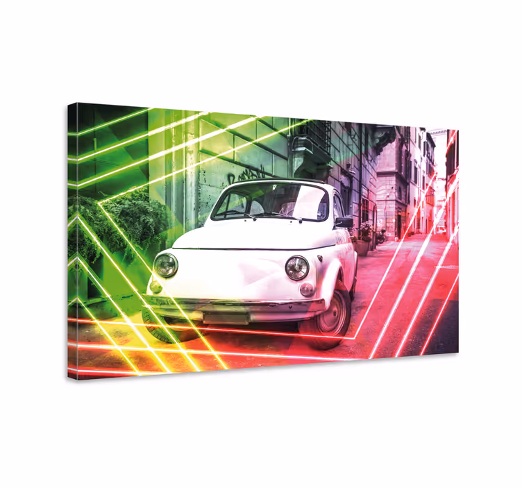 Kaupunkien retroajoneuvo abstrakti canvas taulu - Tenstickers