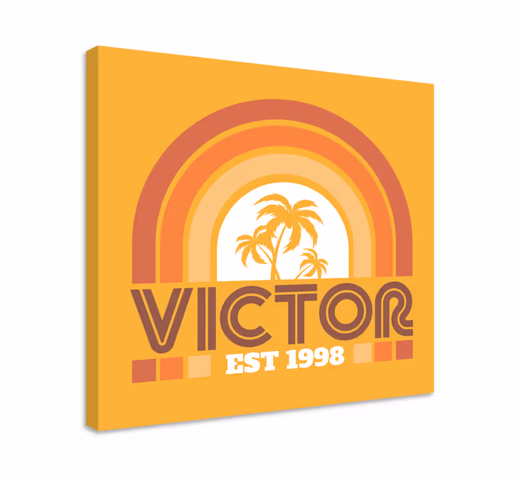 Retro auringonlasku ja kämmenet vintage aurinko canvas - Tenstickers
