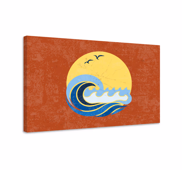 Aurinko, ranta ja aalto vintage aurinko canvas - Tenstickers
