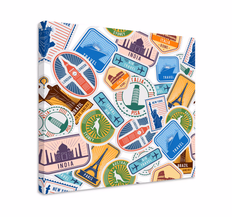 Globaalien maamerkkien kollaasi kaupunki canvas - Tenstickers