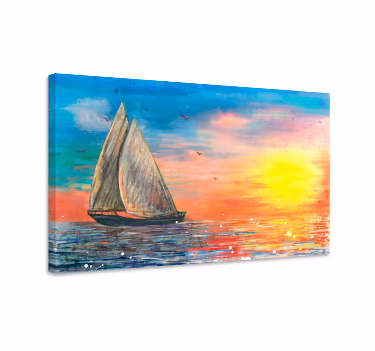 Purjevene auringonlaskun merimaisema merimies canvas - Tenstickers
