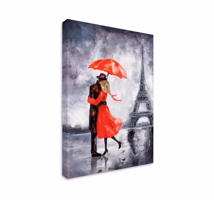 Romanttinen pariisin syleily elegantti canvas taulu - Tenstickers