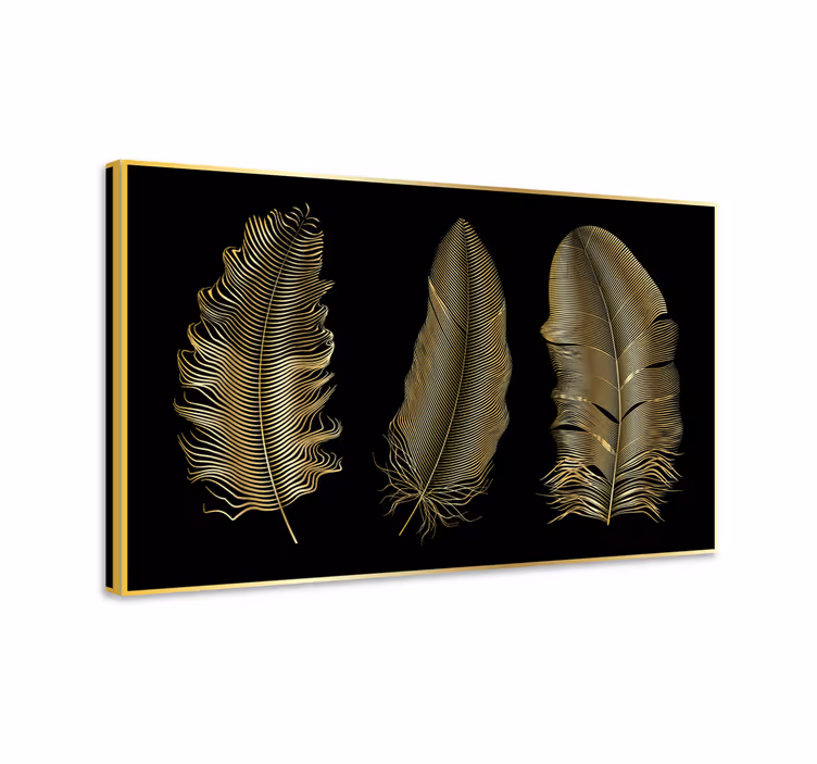 Kultaiset höyhenet mustalla taustalla höyhen canvas - Tenstickers