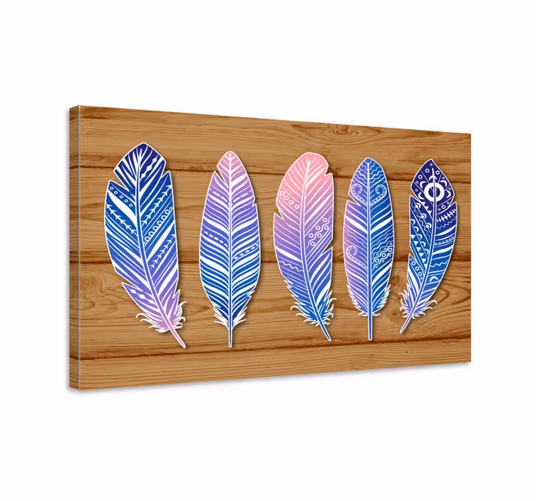 Tyylitelty sininen kokoelma höyhen canvas taulu - Tenstickers