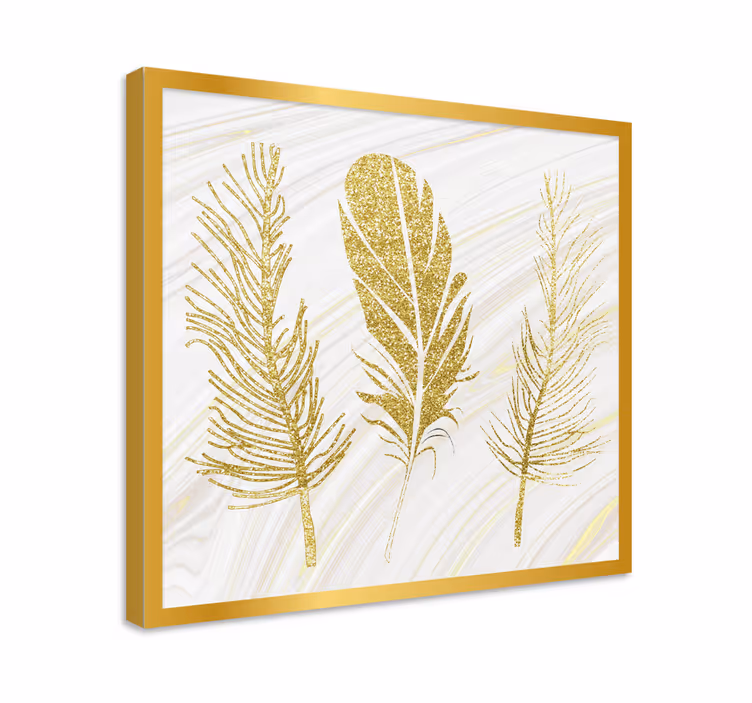 Plumas sobre fondo dorado höyhen canvas - Tenstickers