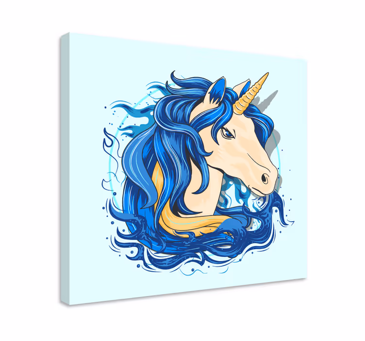 Todelliset yksisarviset sinisissä sävyissä yksisarvinen canvas - Tenstickers
