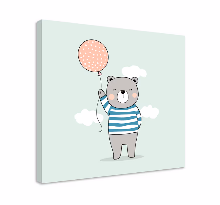 Söpö karhu ilmapallolla 3d canvas taulu - Tenstickers