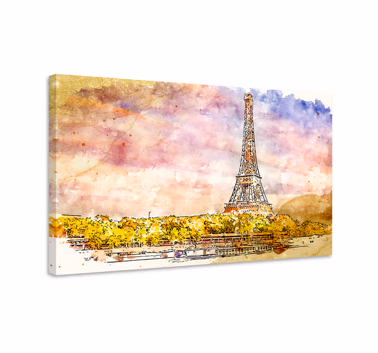 Ciudades atardecer en parís kaupunki canvas - Tenstickers