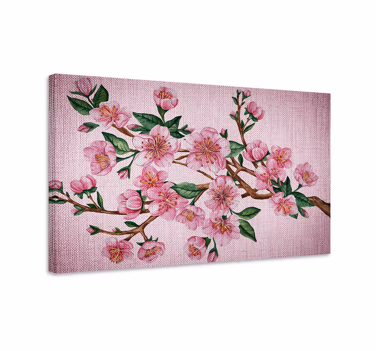 Vaaleanpunainen kukka peitetty oksa puu canvas - Tenstickers