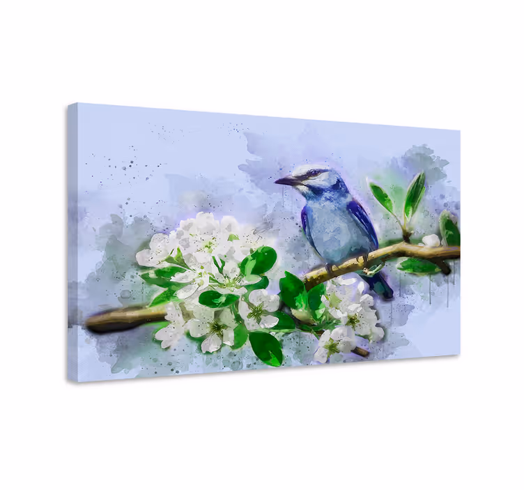 Kukat ja lintu puu canvas - Tenstickers
