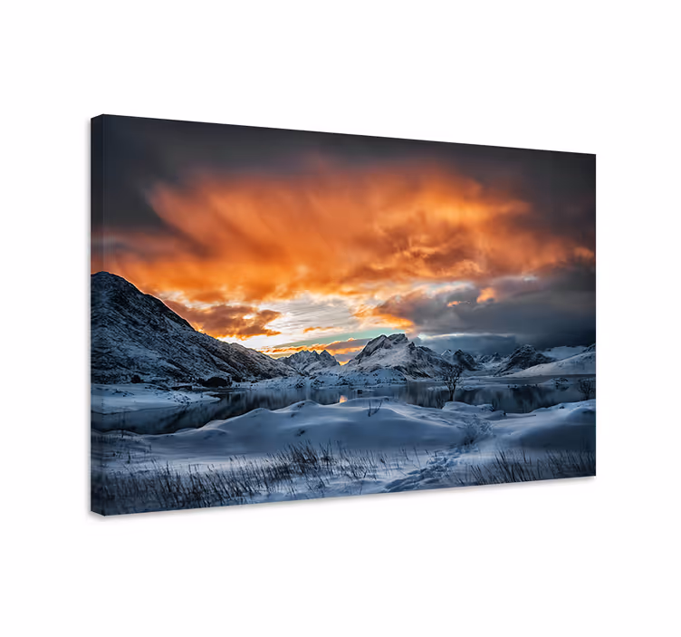 Vuoret lunta aurinko canvas taulu maisema - Tenstickers