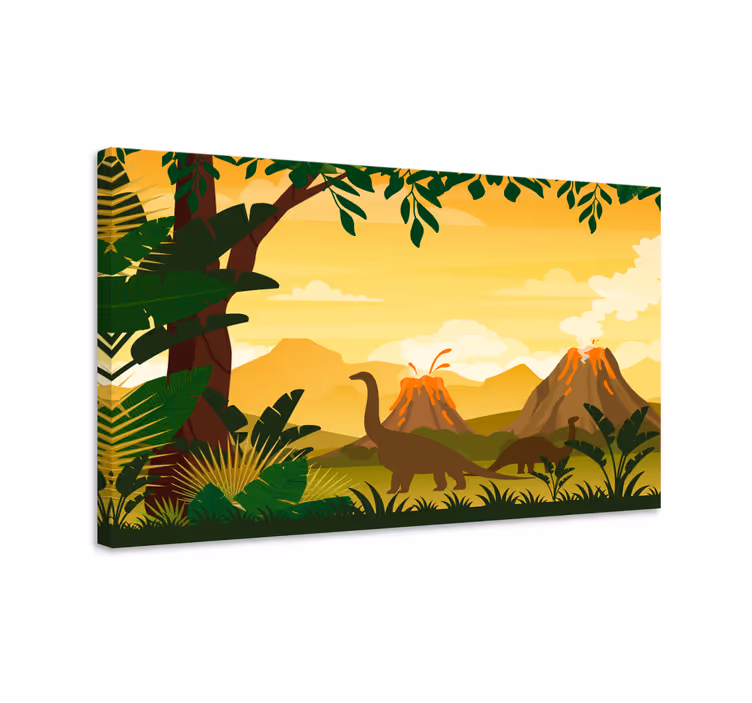 Jurassic trooppinen dinosaurus maisema dinosaurus canvas - Tenstickers