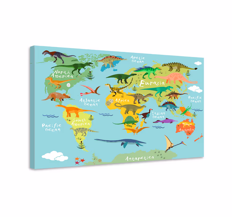 Dinosaurusten maailmankartta lapsille dinosaurus canvas - Tenstickers